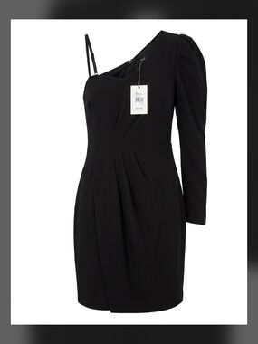 Bardot Black One-Shoulder Puff Sleeve Dress